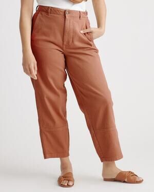 QUINCE Organic Stretch Cotton Twill Barrel Pants Rust Brown Sz 16 {3Q10}